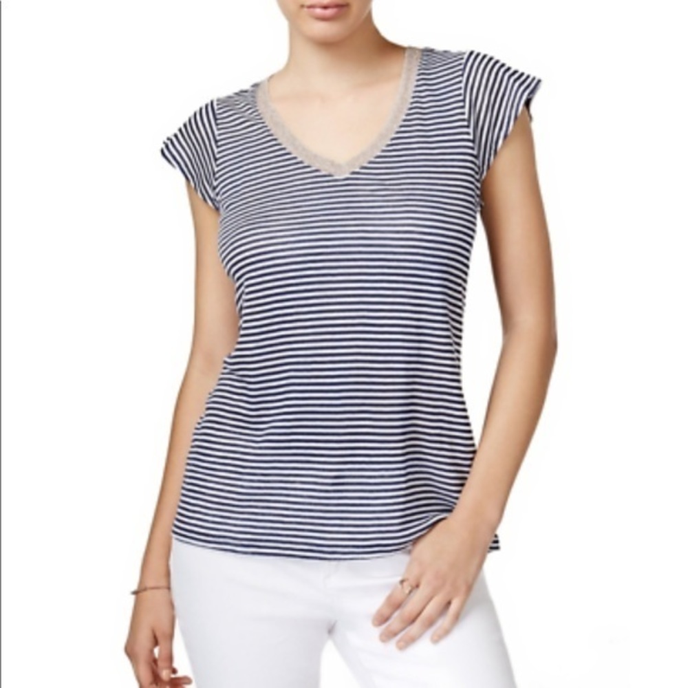 NWT Maison Jules navy striped linen tee size XL